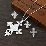 African Silver Cross Jewelry Sets Ethiopian Eritrea Pendant Earrings Rings