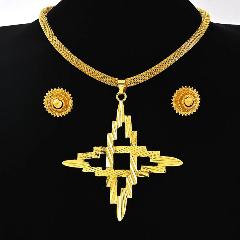Ethiopian Big Size Pendant Chokers Collar and Earrings Ethiopian Jewelry Sets