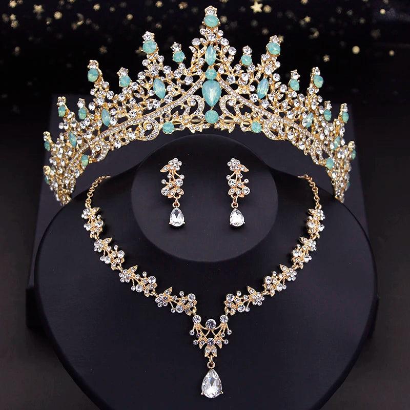 Princess Crown Jewelry Set for Women Wedding Bride Tiara Necklace Earring