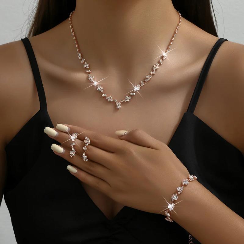 Rhinestone Wedding Jewelry Set Crystal Bridal Necklace Earrings Bracelet