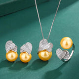 Tahitian Pearl Earring Double Heart Shaped Love Cubic Zircon Necklace Ring