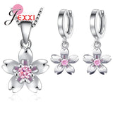 925 Silver Cherry Plum Flower Jewelry Set CZ Women Dress Up