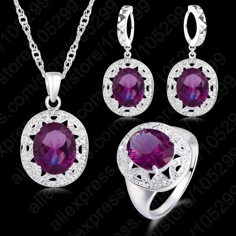 CZ Pendant Necklace Earrings Ring Set 925 Sterling Silver Jewelry