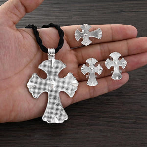 African Silver Cross Jewelry Set Eritrea Pendant Earrings Rings