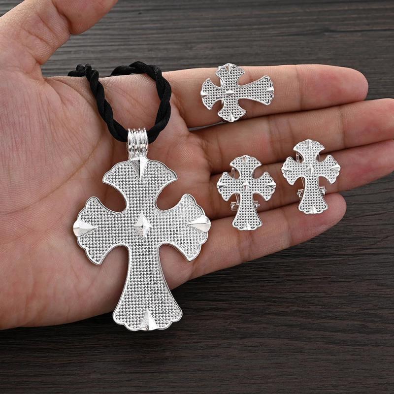 African Silver Cross Jewelry Set Eritrea Pendant Earrings Rings