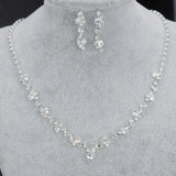 Bridal Jewelry Set Silver Rhinestone Crystal Choker Necklace Earrings