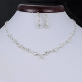 Bridal Jewelry Set Silver Rhinestone Crystal Choker Necklace Earrings