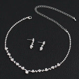 Bridal Jewelry Set Silver Rhinestone Crystal Choker Necklace Earrings
