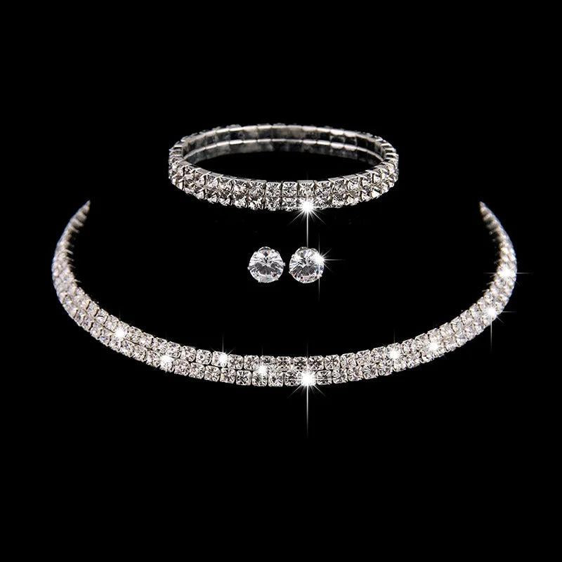 Pearl Rhinestone Necklace Earrings Bridal Wedding Jewellery Set