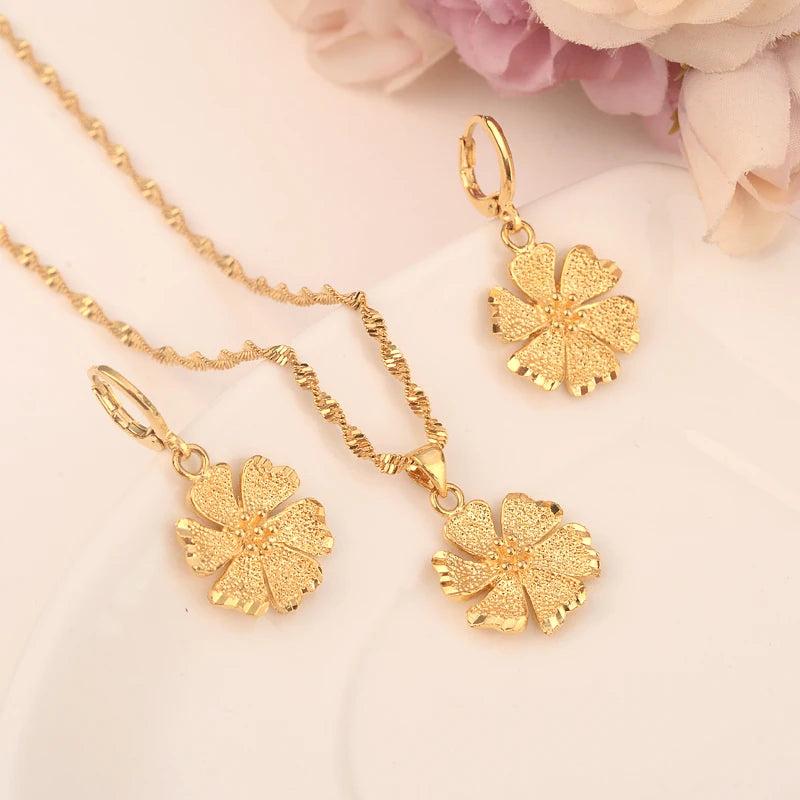 Dubai Flower Jewelry Sets 18K Plating Earrings Pendant Necklace
