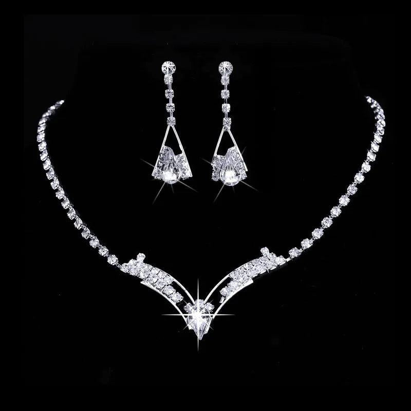 Bridesmaid Bridal Jewelry Sets Rhinestone Crystal NECKLACE+EARRINGS SET