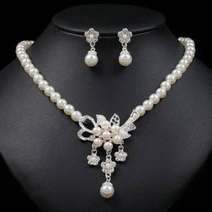Simulated-pearl Bridal Jewelry Set Rhinestone Pearls Floral Drop