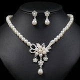 Simulated-pearl Bridal Jewelry Set Rhinestone Pearls Floral Drop