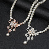 Simulated-pearl Bridal Jewelry Set Rhinestone Pearls Floral Drop