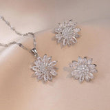 Zircon Big Sunflower Stud Earrings & Pendants Set