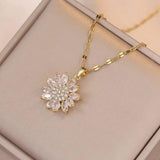 Zircon Big Sunflower Stud Earrings & Pendants Set