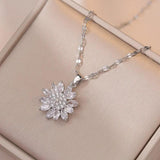 Zircon Big Sunflower Stud Earrings & Pendants Set