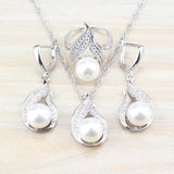 Freshwater Pearls CZ Bridal Jewelry Set Silver-Color Women Wedding Gift