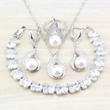 Freshwater Pearls CZ Bridal Jewelry Set Silver-Color Women Wedding Gift
