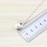 Freshwater Pearls CZ Bridal Jewelry Set Silver-Color Women Wedding Gift