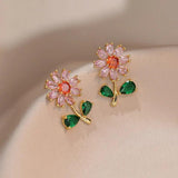 Colorful Zircon Flower Jewelry Set- Earrings, Pendants, Necklaces
