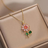 Colorful Zircon Flower Jewelry Set- Earrings, Pendants, Necklaces