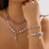 Gothic Tassel Star Necklace Set Grunge Accessories