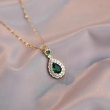 Green Stone Water Drop Zircon Pendant Necklace Rings Set