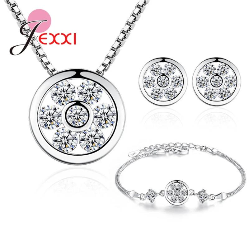 925 Silver CZ Stud Earrings & Pendant Set for Women