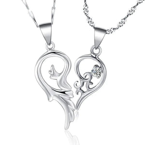 Heart Wing 925 Sterling Silver Couple Pendant Necklace Set