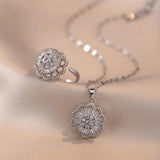 Flower Ring Pendant Necklace Set Stainless Steel Chains Gift