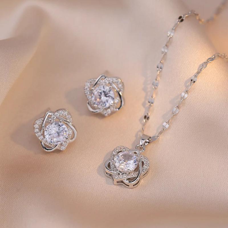 Valentine Heart Jewelry Set Stainless Steel Zircon Wedding Gift