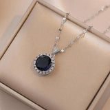 Stone Round Pendant and Stud Earrings Silver Zircon Clavicle Necklace