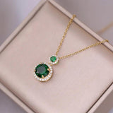 Vintage Green Stone Stud Earrings & Pendants Set Stainless Steel Chains