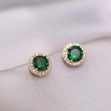 Vintage Green Stone Stud Earrings & Pendants Set Stainless Steel Chains