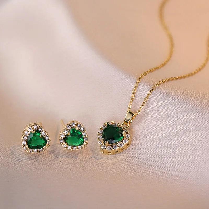 Green Stone Heart Jewelry Set for Mom