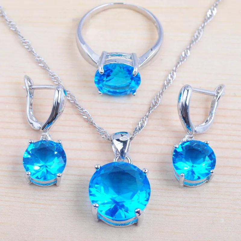 Sky Zircon Women's Silver Jewelry Set Earrings/Necklace/Rings