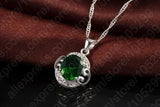 925 Silver Green CZ Crystal Jewelry Set Necklace Earrings Ring
