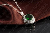 925 Silver Green CZ Crystal Jewelry Set Necklace Earrings Ring