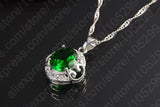 925 Silver Green CZ Crystal Jewelry Set Necklace Earrings Ring