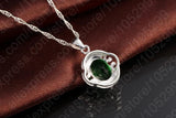 925 Silver Green CZ Crystal Jewelry Set Necklace Earrings Ring