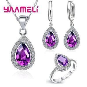 925 Silver Water Drop Jewelry Set CZ Crystal Bridal