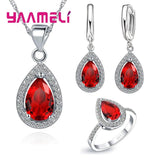 925 Silver Water Drop Jewelry Set CZ Crystal Bridal