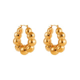 Small Ball Beads U Hoop Earrings Stainless Steel Hypoallergenic 18K Plated