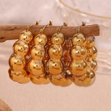Small Ball Beads U Hoop Earrings Stainless Steel Hypoallergenic 18K Plated