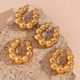 Small Ball Beads U Hoop Earrings Stainless Steel Hypoallergenic 18K Plated