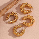 Small Ball Beads U Hoop Earrings Stainless Steel Hypoallergenic 18K Plated