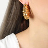 Small Ball Beads U Hoop Earrings Stainless Steel Hypoallergenic 18K Plated