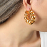 Small Ball Beads U Hoop Earrings Stainless Steel Hypoallergenic 18K Plated