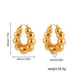 Small Ball Beads U Hoop Earrings Stainless Steel Hypoallergenic 18K Plated